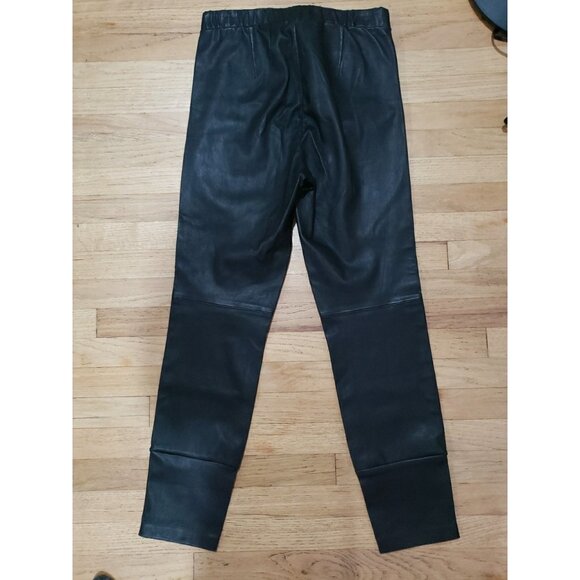 Theory Pants Black Lamb Adbelle Leather Stretch  Leggings Size 8 Elastic Waist - Picture 8 of 13